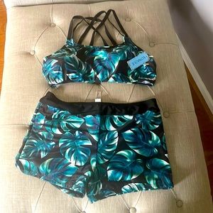 High Waisted Bikini Set Boy Shorts Bando Top Sporty Bathing Suit size XXL